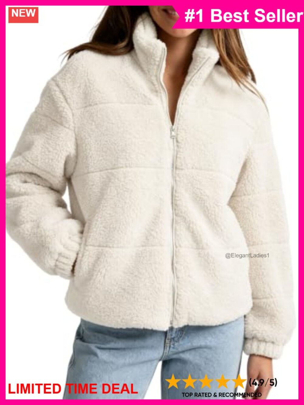Sherpa Fleece Zip Up Jacket Stand Collar Warm Winter Coat